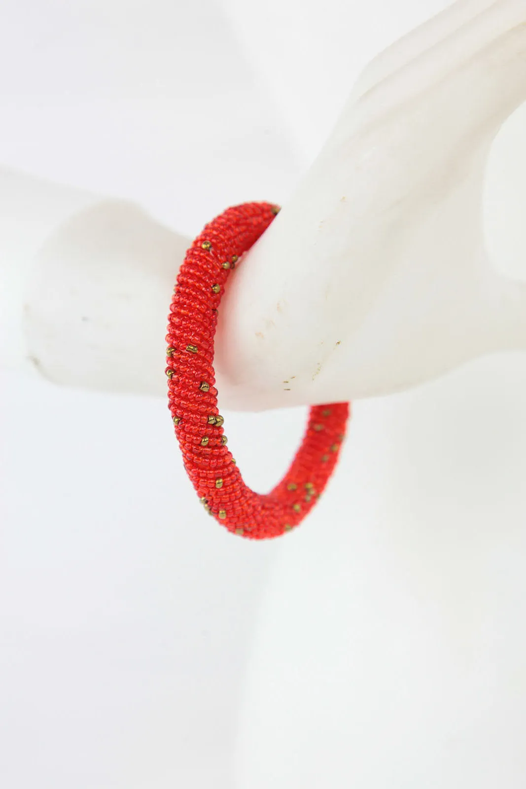 African Maasai Beaded Bracelet-Red/Gold