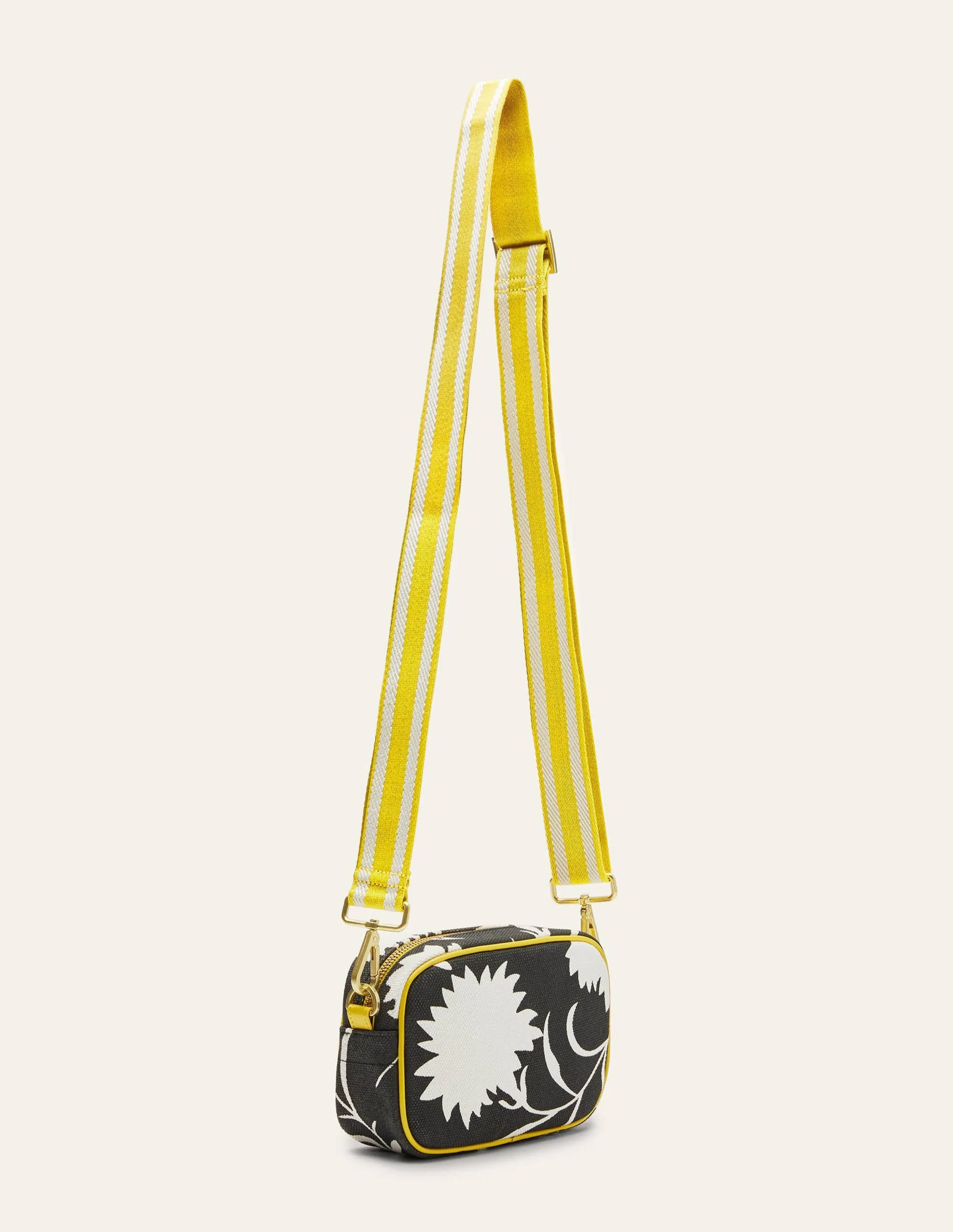Canvas Crossbody Bag-Black, Leafy Bud