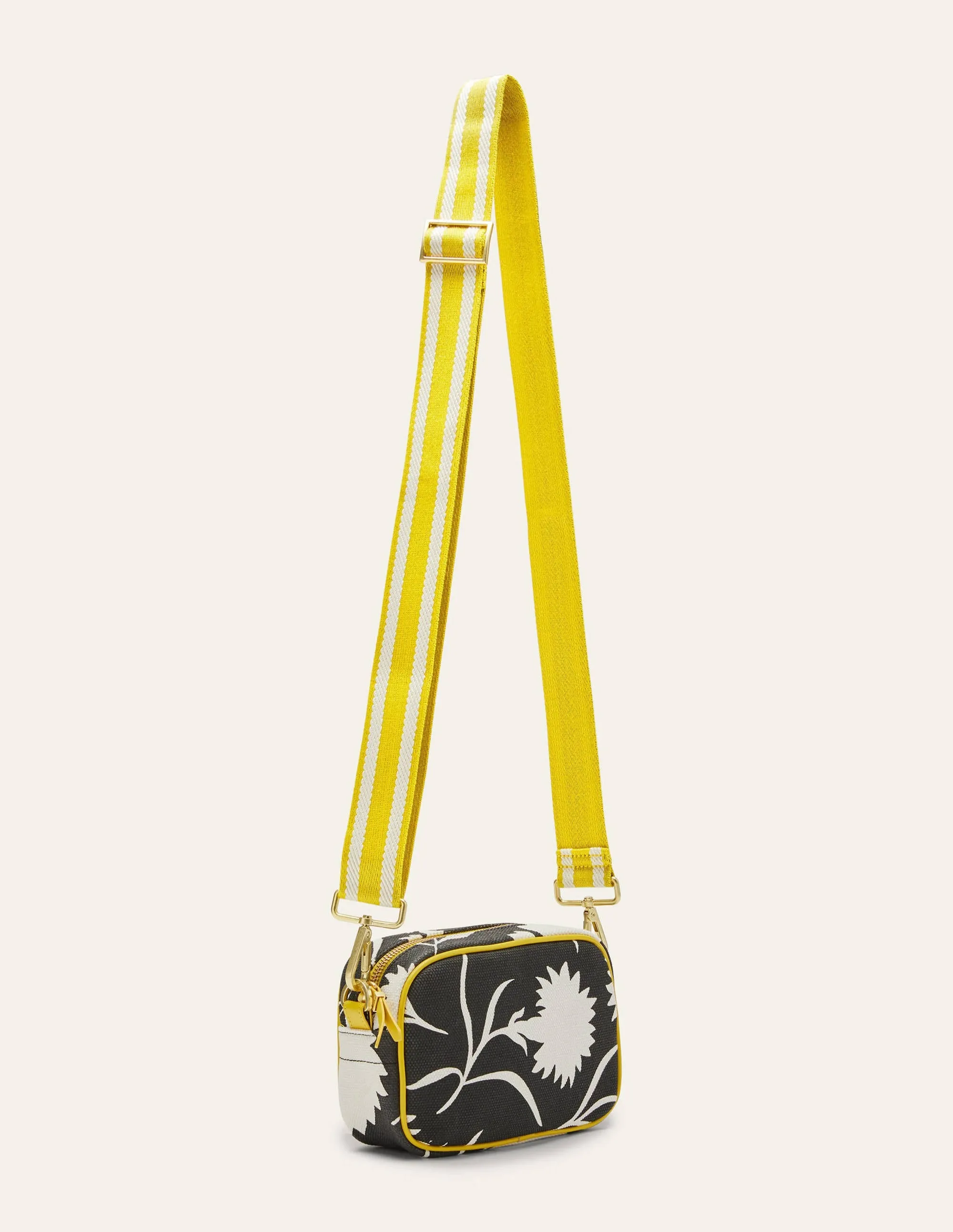 Canvas Crossbody Bag-Black, Leafy Bud