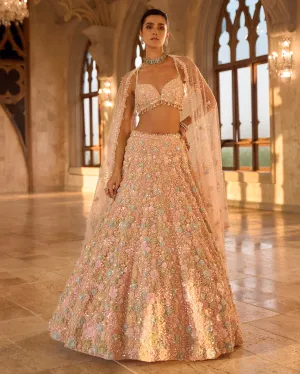 Chapelle Multi-Coloured Three-Dimensional Floral Lehenga Set