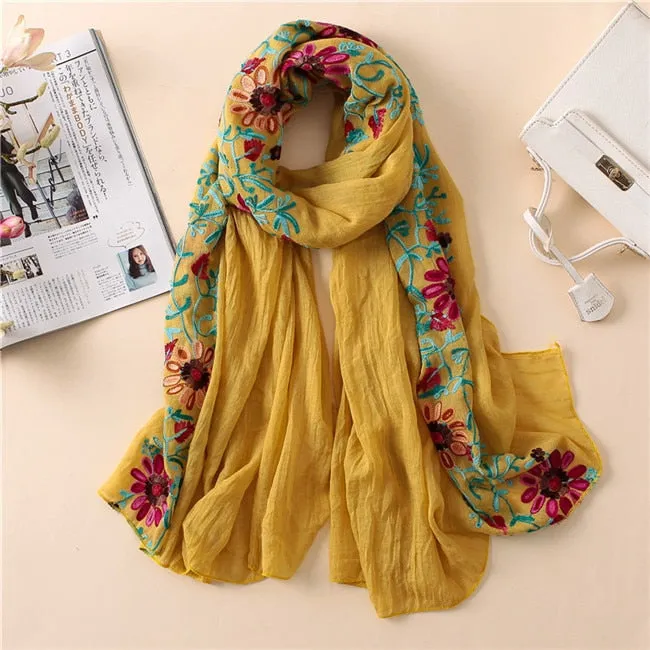 Christmas Gift 2021 Plain Embroider Floral Viscose Shawl Scarf From Indian Bandana Print Cotton Scarves and Wraps Soft Foulard Muslim Hijab Cap