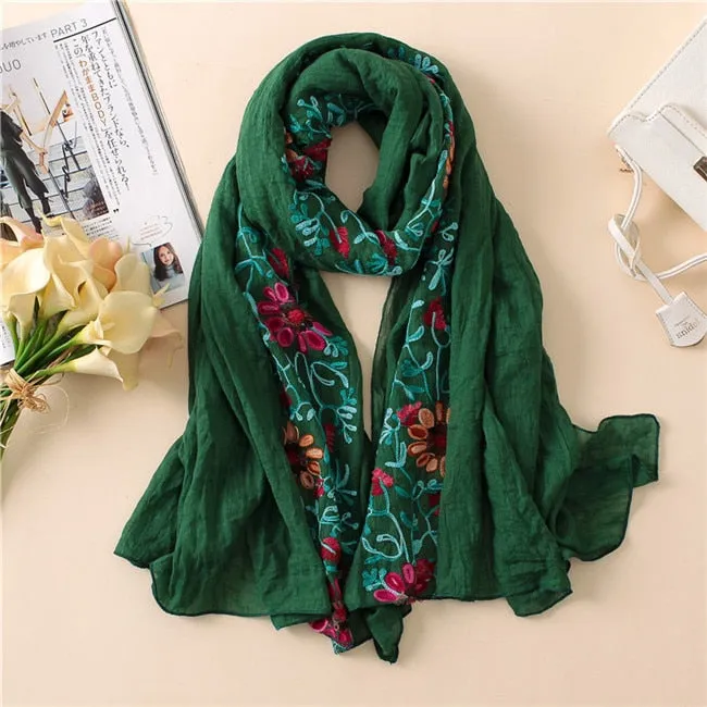 Christmas Gift 2021 Plain Embroider Floral Viscose Shawl Scarf From Indian Bandana Print Cotton Scarves and Wraps Soft Foulard Muslim Hijab Cap