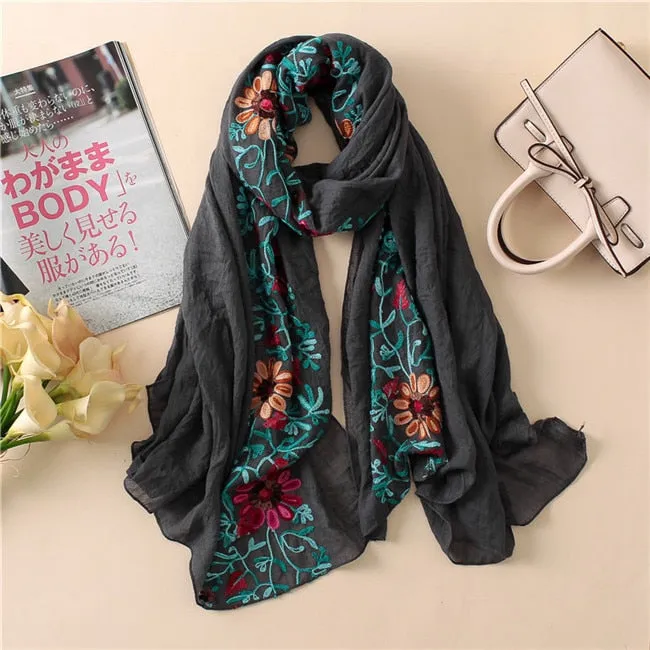 Christmas Gift 2021 Plain Embroider Floral Viscose Shawl Scarf From Indian Bandana Print Cotton Scarves and Wraps Soft Foulard Muslim Hijab Cap