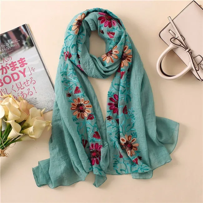 Christmas Gift 2021 Plain Embroider Floral Viscose Shawl Scarf From Indian Bandana Print Cotton Scarves and Wraps Soft Foulard Muslim Hijab Cap