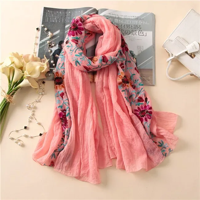 Christmas Gift 2021 Plain Embroider Floral Viscose Shawl Scarf From Indian Bandana Print Cotton Scarves and Wraps Soft Foulard Muslim Hijab Cap
