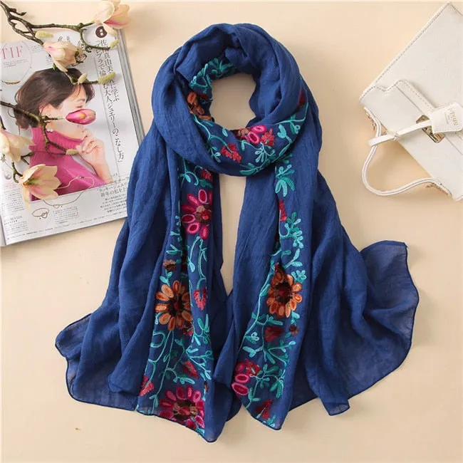Christmas Gift 2021 Plain Embroider Floral Viscose Shawl Scarf From Indian Bandana Print Cotton Scarves and Wraps Soft Foulard Muslim Hijab Cap