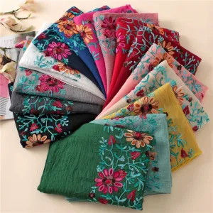 Christmas Gift 2021 Plain Embroider Floral Viscose Shawl Scarf From Indian Bandana Print Cotton Scarves and Wraps Soft Foulard Muslim Hijab Cap