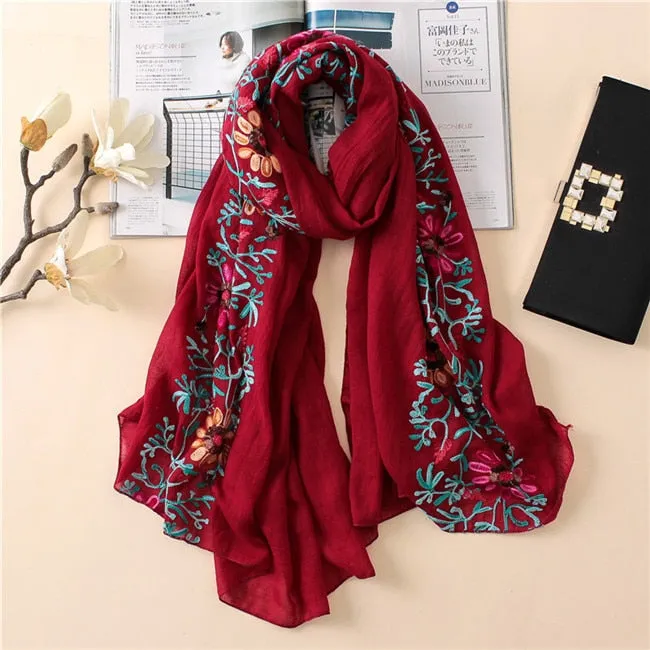 Christmas Gift 2021 Plain Embroider Floral Viscose Shawl Scarf From Indian Bandana Print Cotton Scarves and Wraps Soft Foulard Muslim Hijab Cap