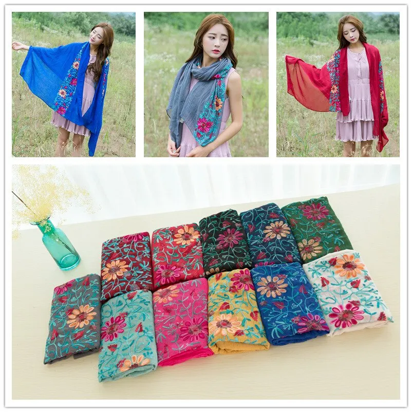 Christmas Gift 2021 Plain Embroider Floral Viscose Shawl Scarf From Indian Bandana Print Cotton Scarves and Wraps Soft Foulard Muslim Hijab Cap