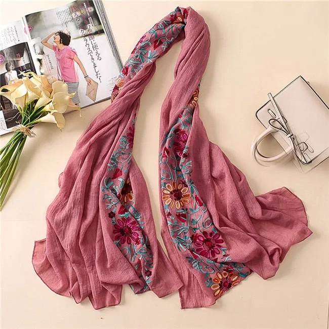 Christmas Gift 2021 Plain Embroider Floral Viscose Shawl Scarf From Indian Bandana Print Cotton Scarves and Wraps Soft Foulard Muslim Hijab Cap