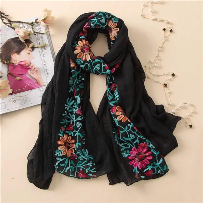Christmas Gift 2021 Plain Embroider Floral Viscose Shawl Scarf From Indian Bandana Print Cotton Scarves and Wraps Soft Foulard Muslim Hijab Cap