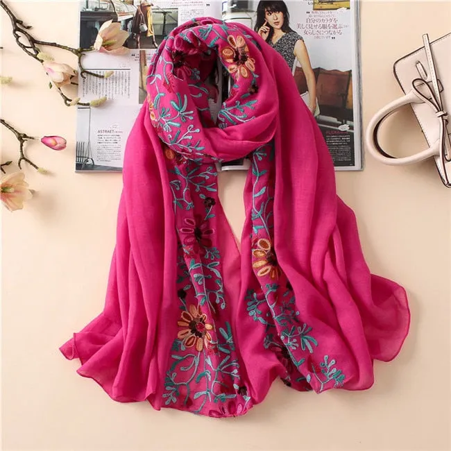 Christmas Gift 2021 Plain Embroider Floral Viscose Shawl Scarf From Indian Bandana Print Cotton Scarves and Wraps Soft Foulard Muslim Hijab Cap