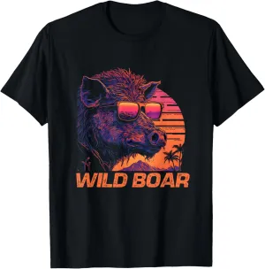 Cool Retro Sunset Sunglasses Wild Boar T-Shirt