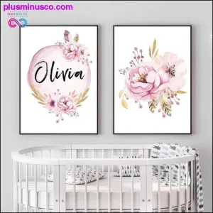 Custom Girl Name Baby Poster Peony Pictures Flowers Canvas