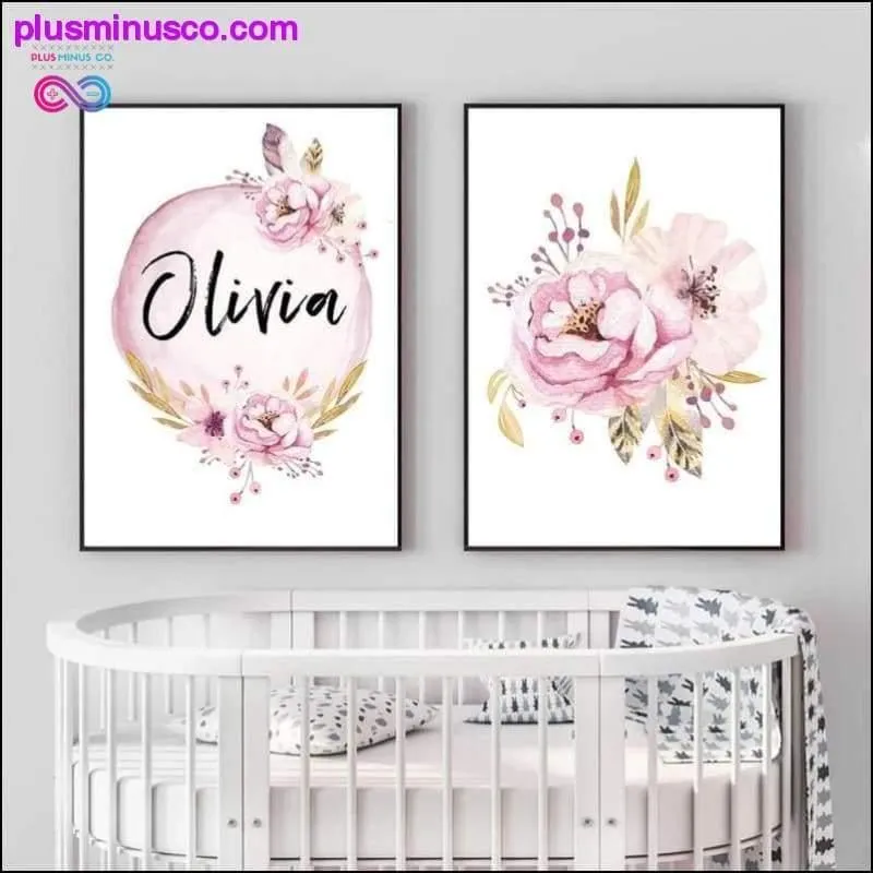 Custom Girl Name Baby Poster Peony Pictures Flowers Canvas