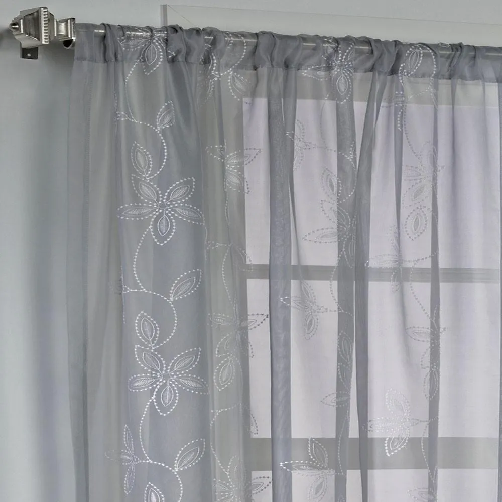 Elizabeth Floral Embroidered Voile Rod Pocket Panel