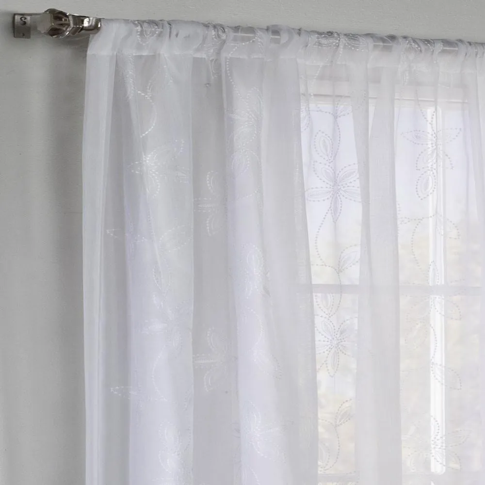Elizabeth Floral Embroidered Voile Rod Pocket Panel