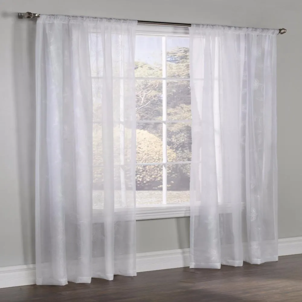 Elizabeth Floral Embroidered Voile Rod Pocket Panel
