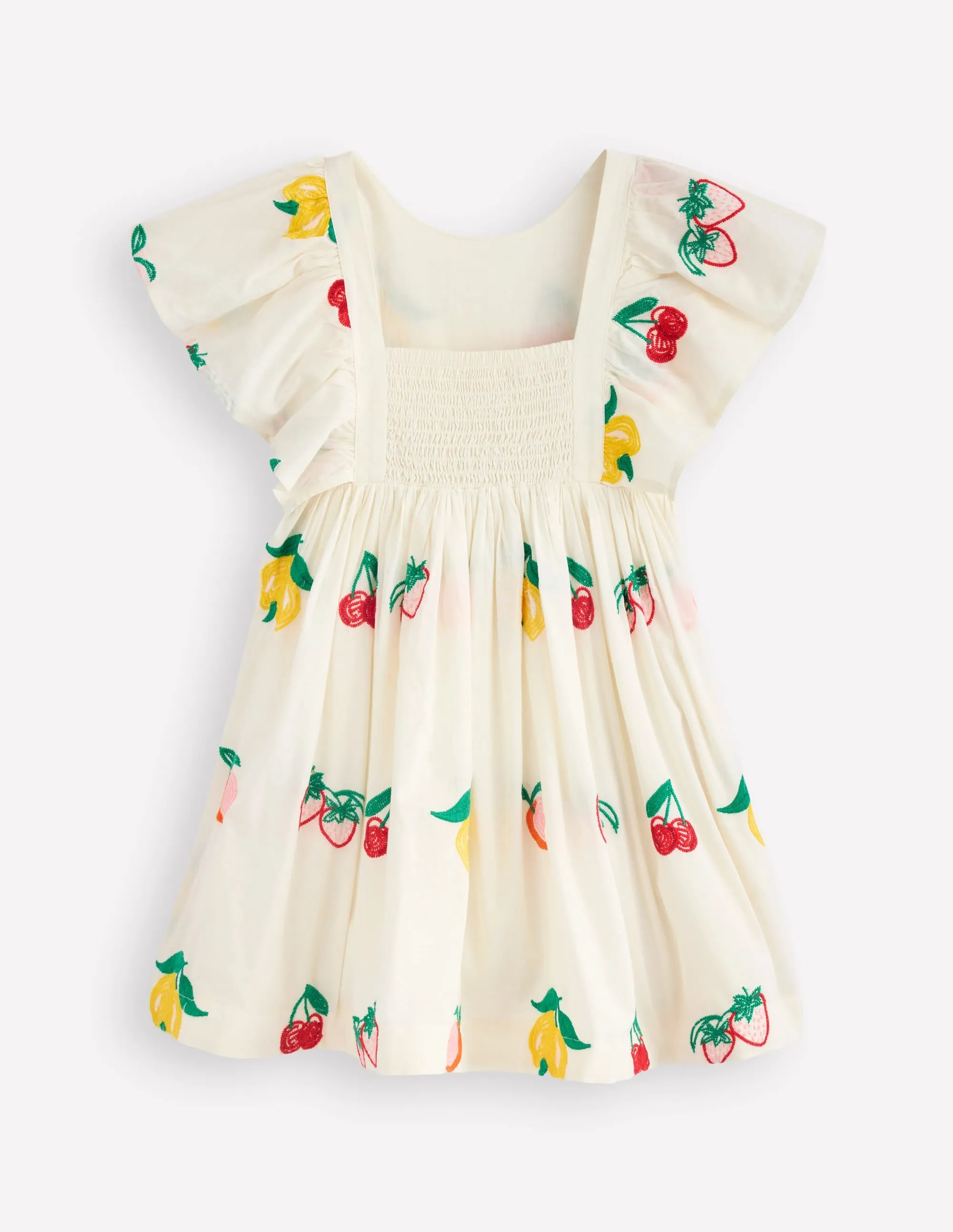 Embroidered Woven Dress-Ivory Embroidered Fruit