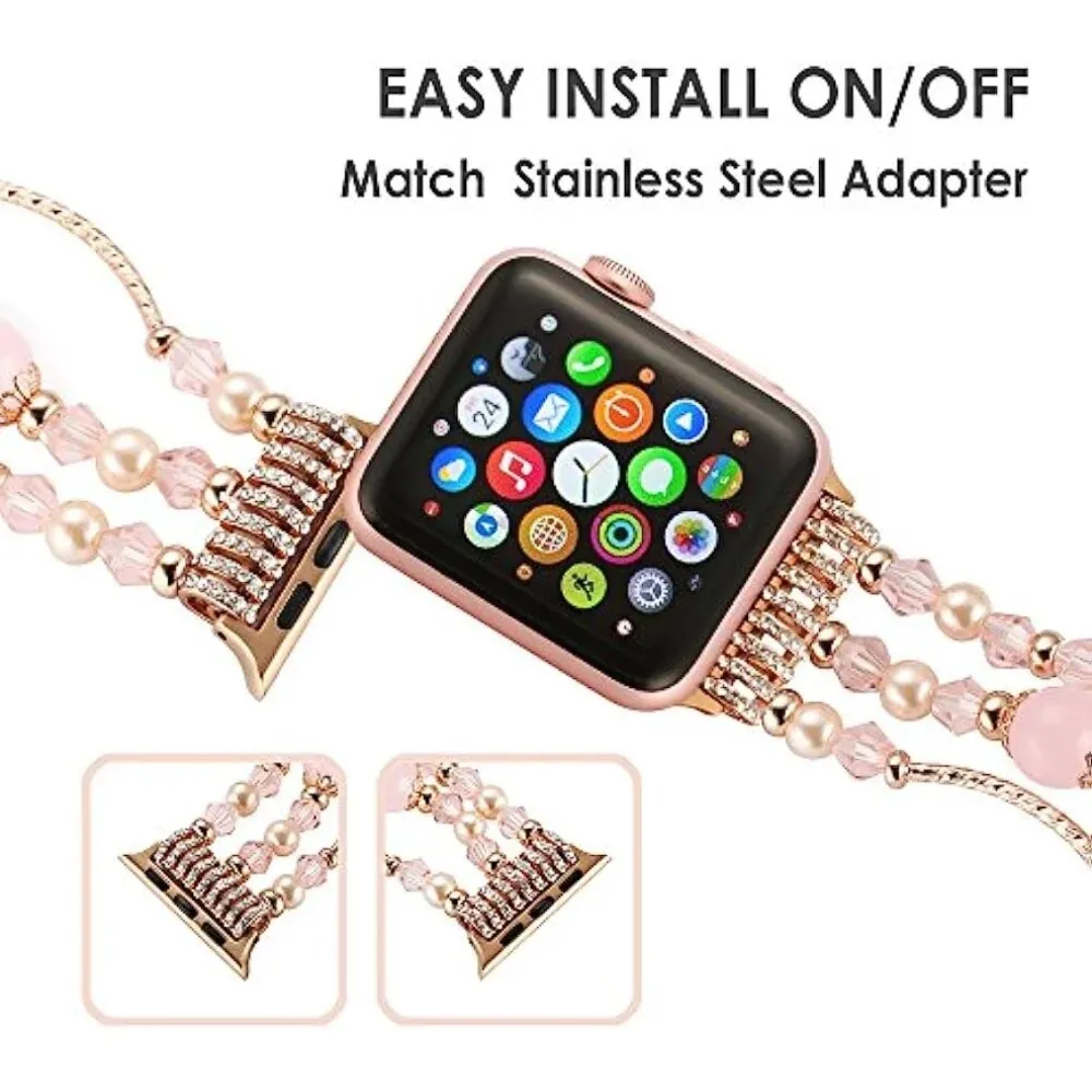 Handmade Beaded Watch Band Bracelet for iOS Series 9 8 7 6 SE 5 Strap