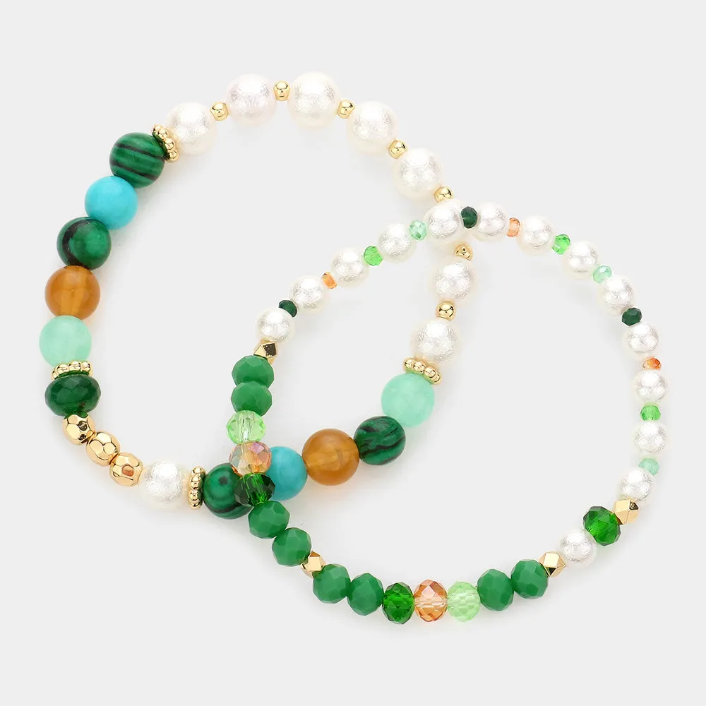 iLLASPARKZ 2PCS - Pearl Colorful Beaded Stretch Bracelets