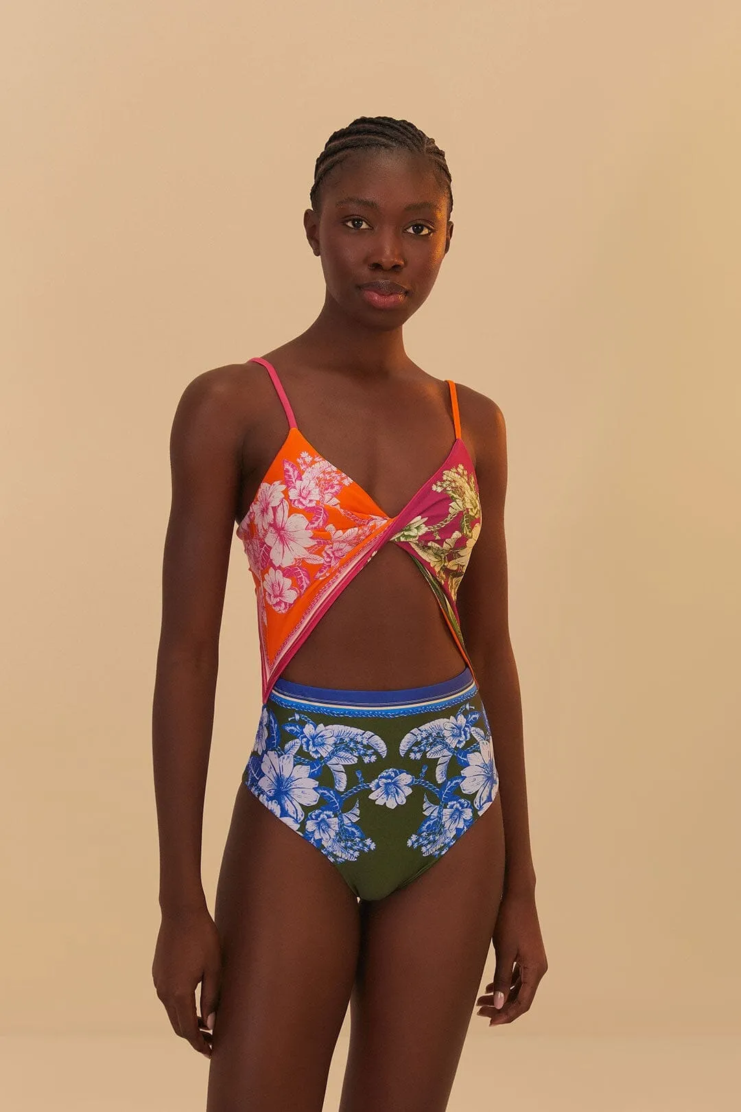 Mixed Scarves Floral Elegance One-Piece Swimsuit