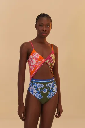 Mixed Scarves Floral Elegance One-Piece Swimsuit