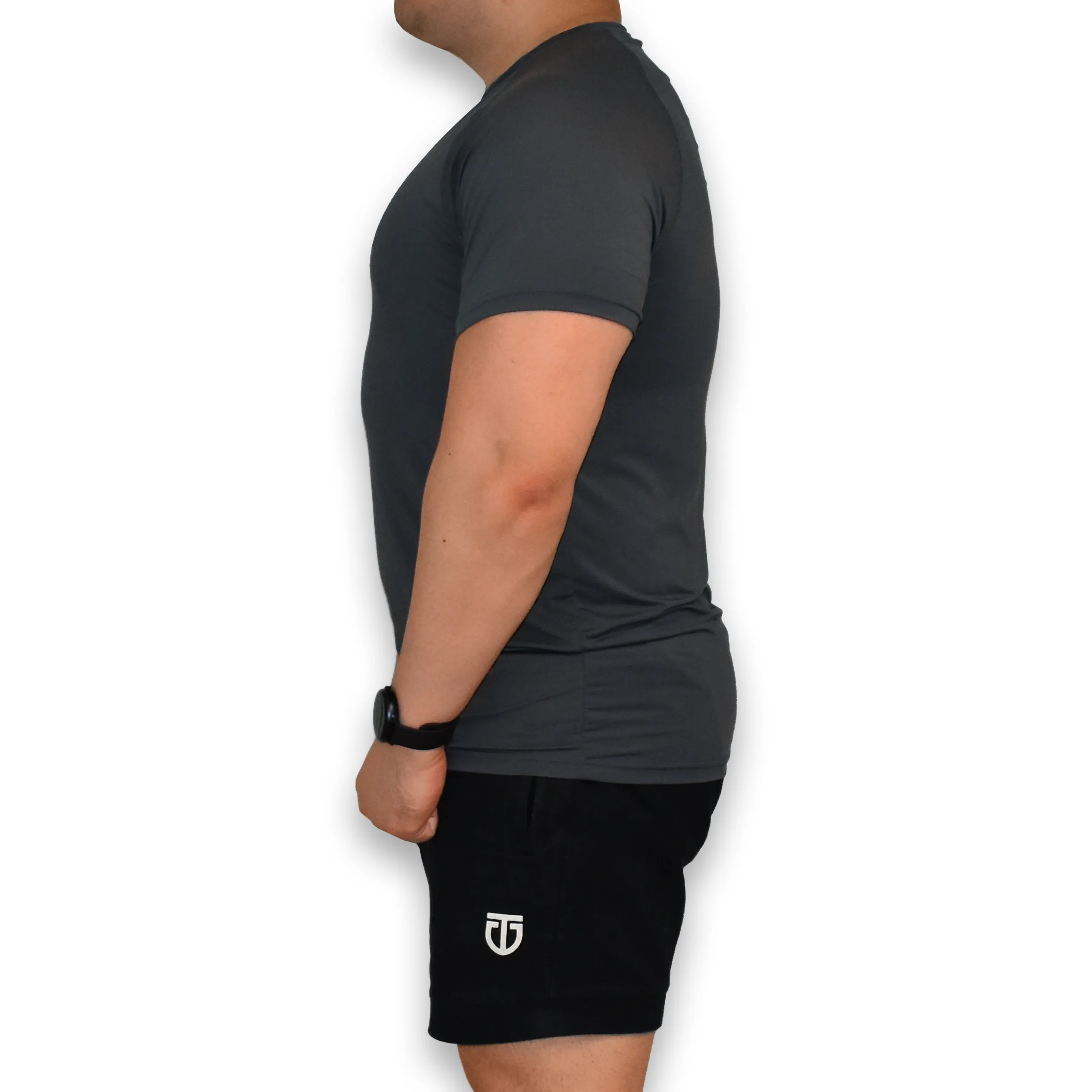 Nylon Spandex Raglan Tee - Dark Grey