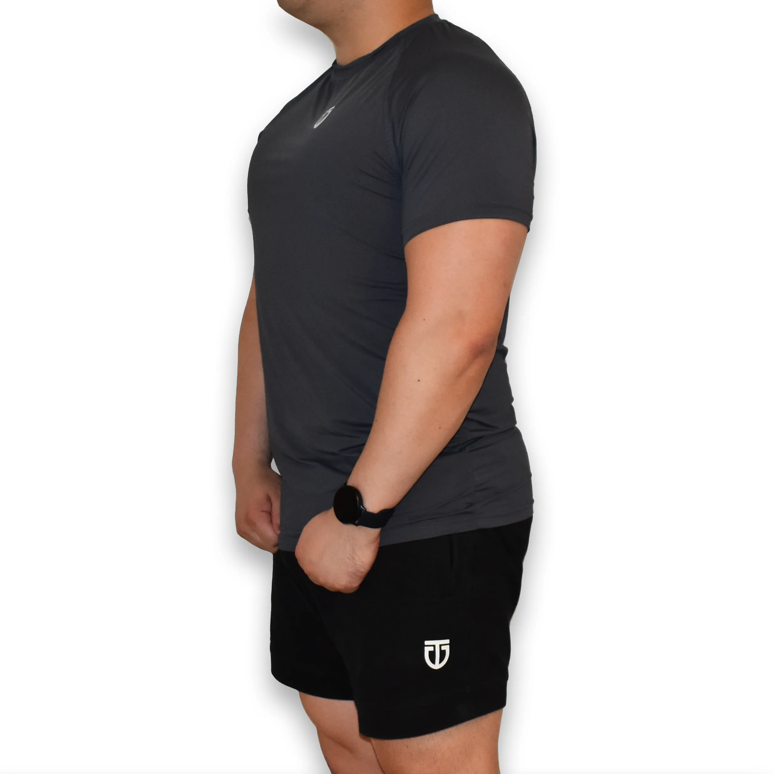 Nylon Spandex Raglan Tee - Dark Grey