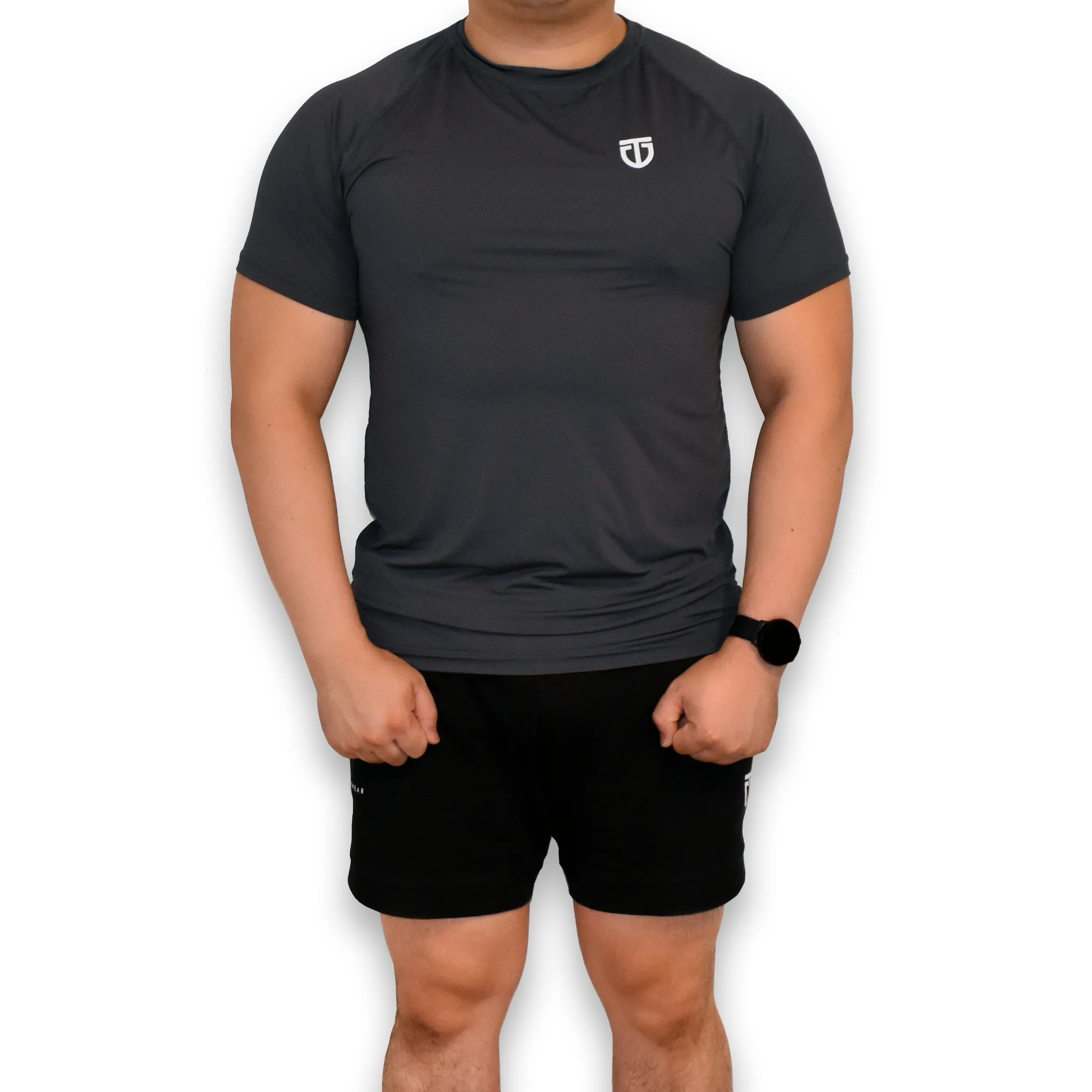 Nylon Spandex Raglan Tee - Dark Grey