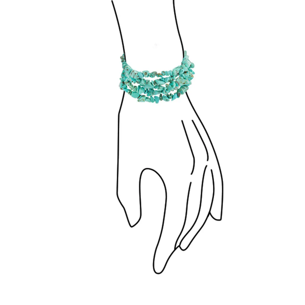 Statement Gemstone Blue Turquoise Multi Strand Bracelet with Silver Clasp