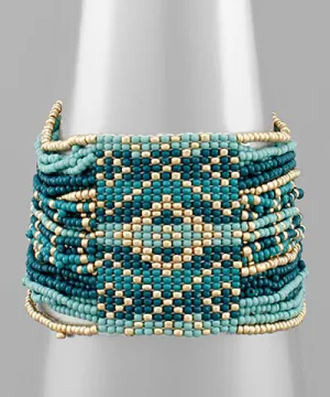 Teal Multi-Colored Patterned Seed Bead Bracelet